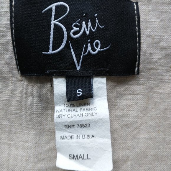 Beni Vie 100%Linen Lagenlook Tunic Top Pocket Natural Fabric Beige S Made in USA - Picture 9 of 10